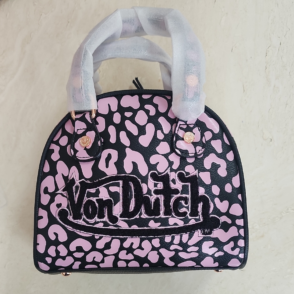 Von Dutch Originals Pink Leopard Print Bag With Extra Leopard Print Crossbody